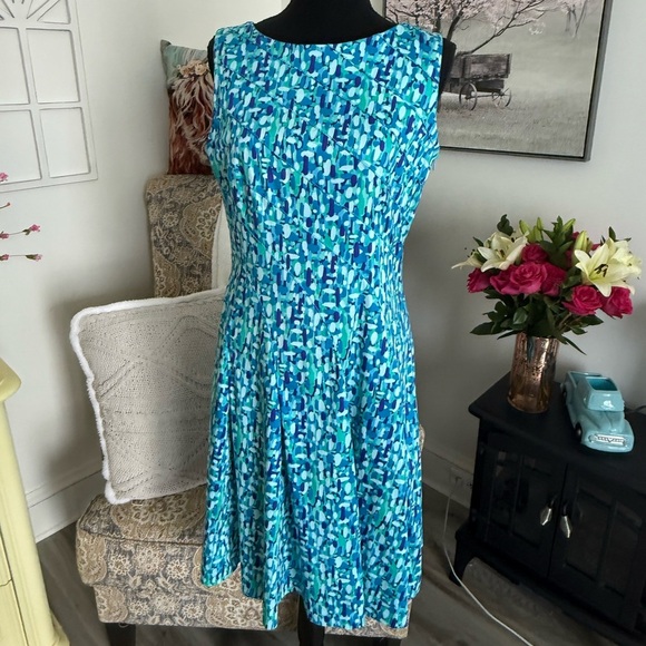 Calvin Klein Blue and White Sleeveless Wrap Midi Dress - Picture 1 of 7